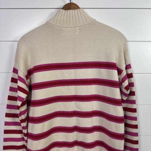 LOFT Striped 1/4 Zip Pullover Sweater Cream Pink Red sz XS - Picture 6 of 7